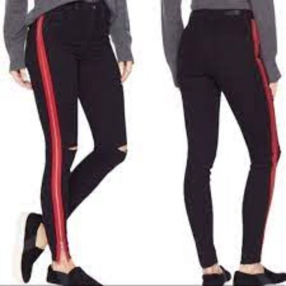 Blank NYC Black Red Zipper High Rise Skinny Jeans - Picture 1 of 7